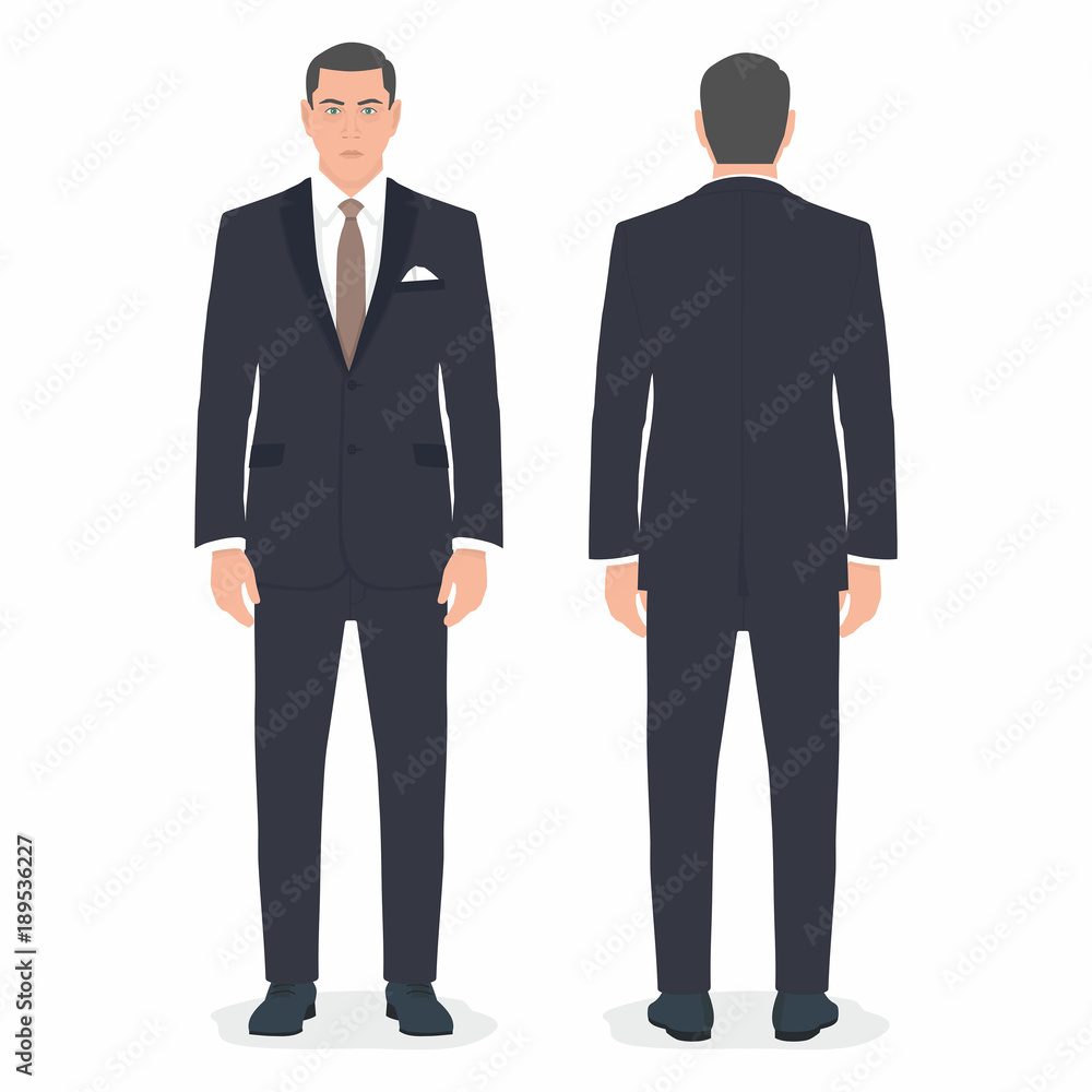 front and back view of young man standing isolated on white background front and back view of young man standing isolated on white background