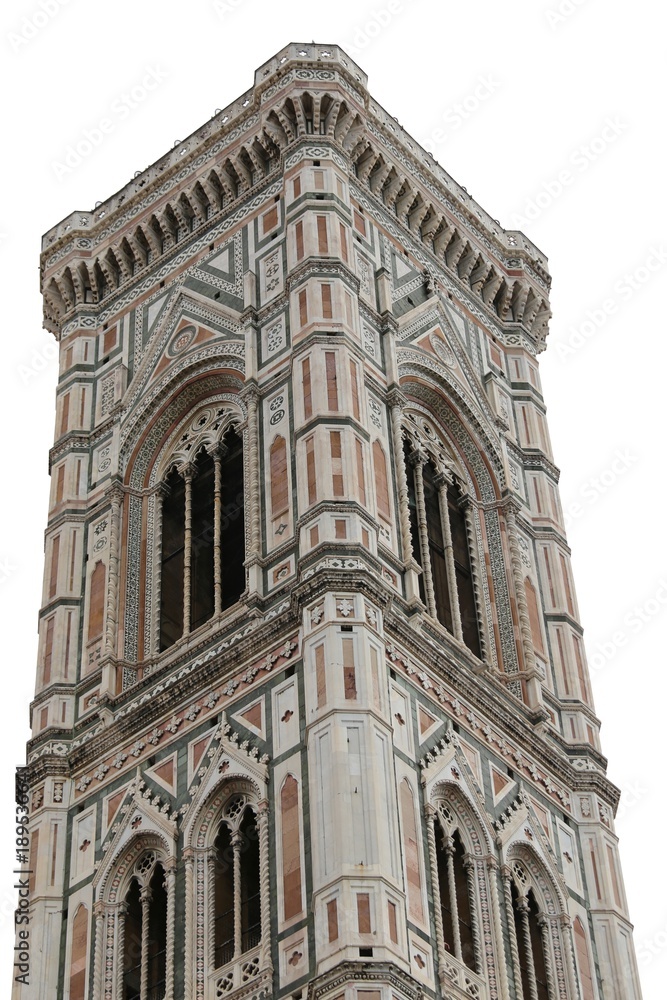 Florence Italy Bell Tower by an italian artist called GIOTTO on white background