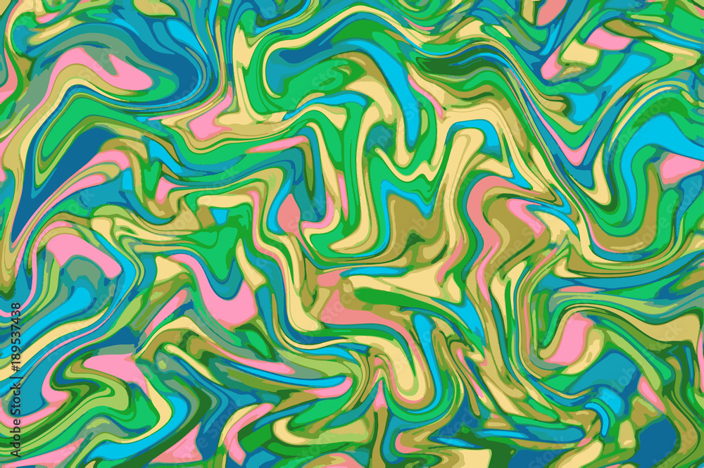 Green blue digital marbling. Abstract colorful backdrop. Liquid paint abstraction. Cartoon color palette mesh.