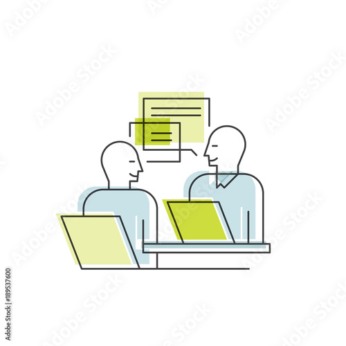 Vector Icon Style Illustration of Business Meeting, Appointment, Customer in a Bank or Office, Wwo People Chatting, Consultation, Isolated Minimalistic Element photo