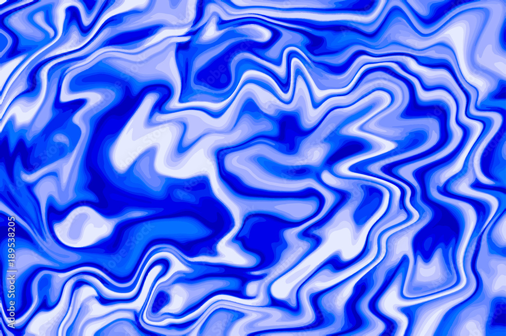 Bright blue digital marbling. Abstract colorful backdrop. Liquid paint abstraction. Cold color palette mesh