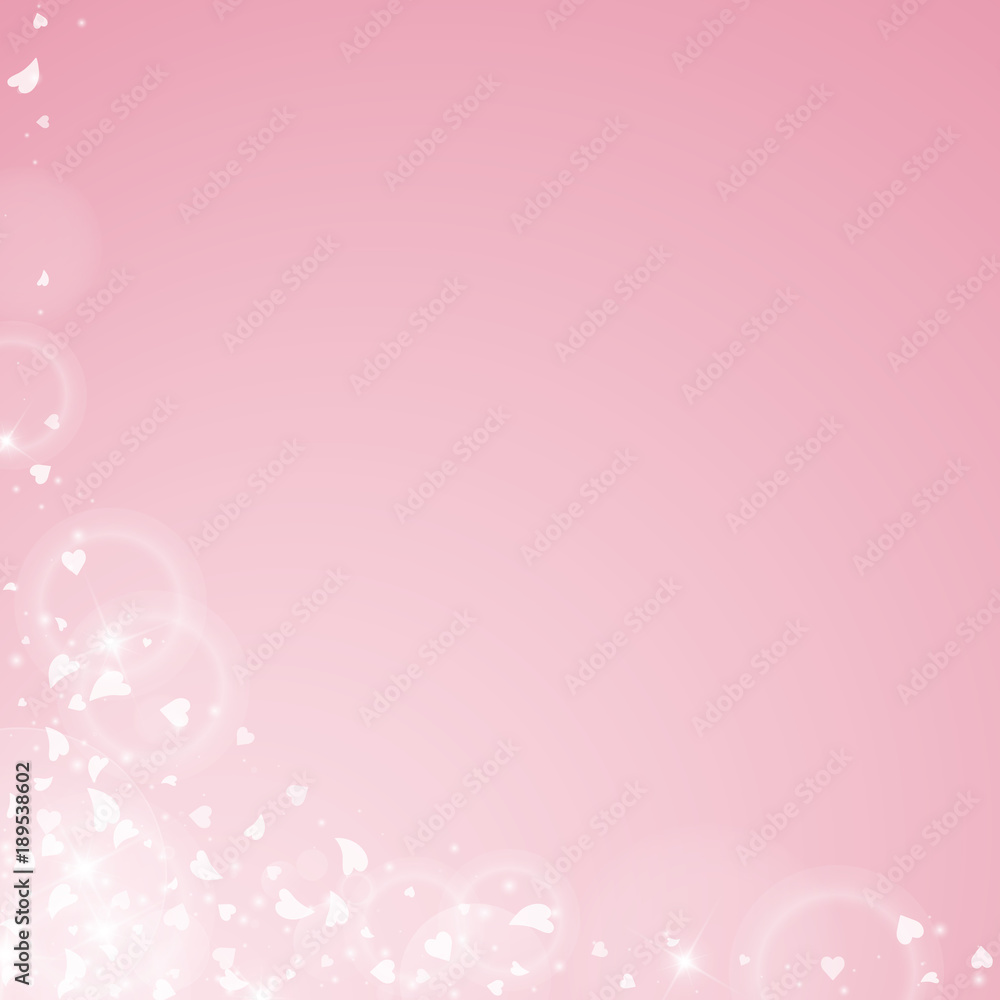 Falling hearts valentine background. Abstract left bottom corner on pink background. Falling hearts valentines day charming design. Vector illustration.