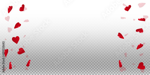 3d hearts valentine background. Right left border on transparent grid light background. 3d hearts valentines day neat design. Vector illustration.