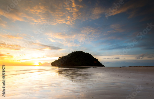 sereninity view of sunset seascape at Kelambu Beach, Kudat Malaysia.
