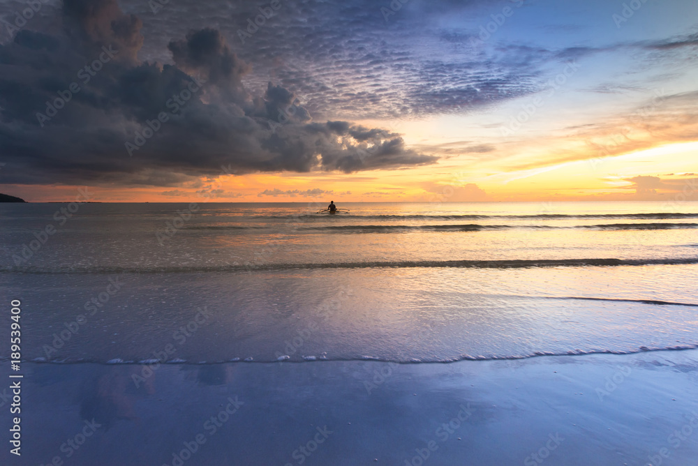 beautiful view of sunset seascape at Kelambu Beach Kudat, Malaysia.