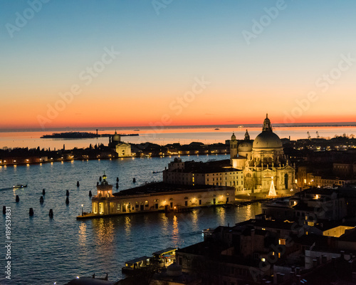 Aerial view of Basilica di Santa Maria della Salute from top of St Mark's Campanile, Venice. I took this image in the evening of a moderate winter day.