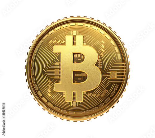 Bitcoin golden coin isolated white 3d rendered