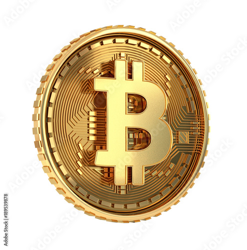 Bitcoin golden coin isolated white 3d rendered