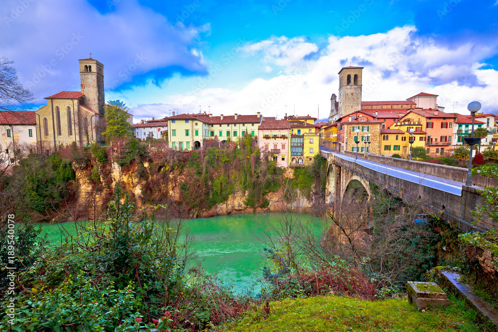 Cividale del Friuli devil's bridge and Natisone river canyon panoramic view