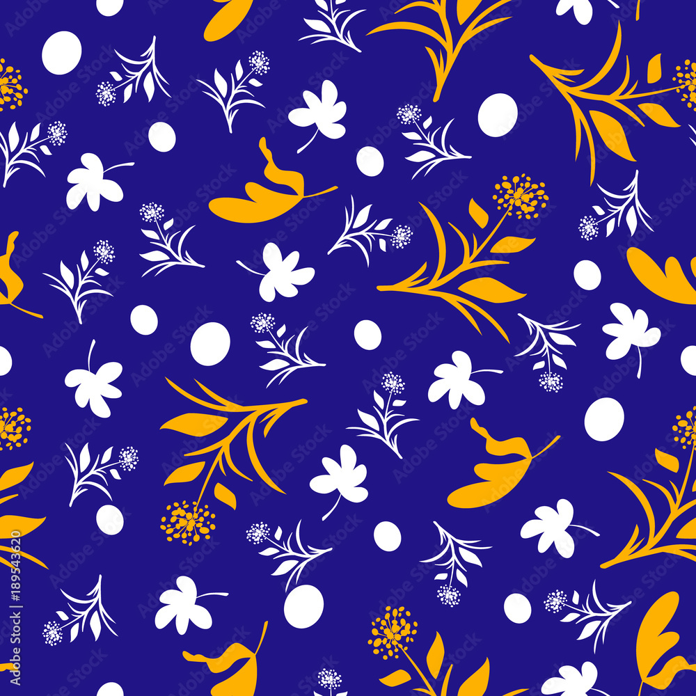 Fototapeta premium Dandelions, Leaves and Polka Dots Pattern
