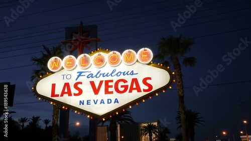  High quality video of welcome to fabulous Las Vegas Sign at night in 4K