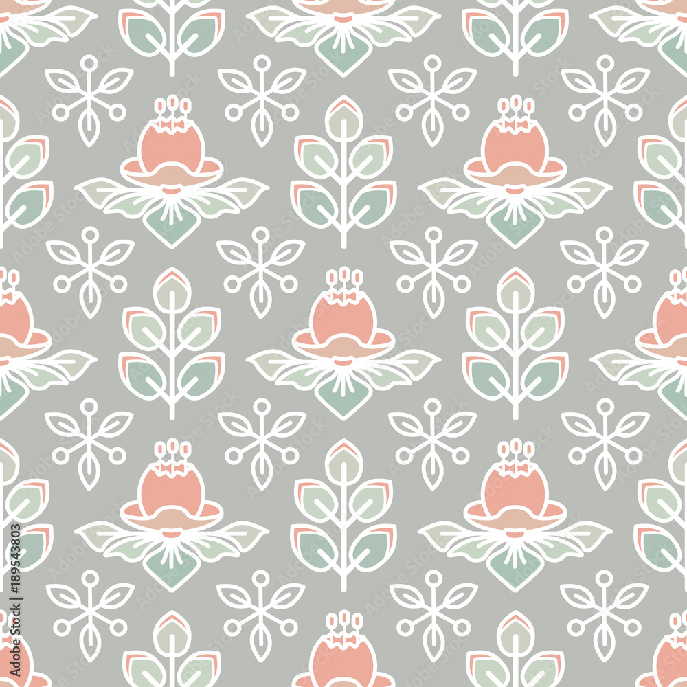 Vector Seamless pattern with flowers and leaves. Vector Seamless pattern with flowers and leaves.