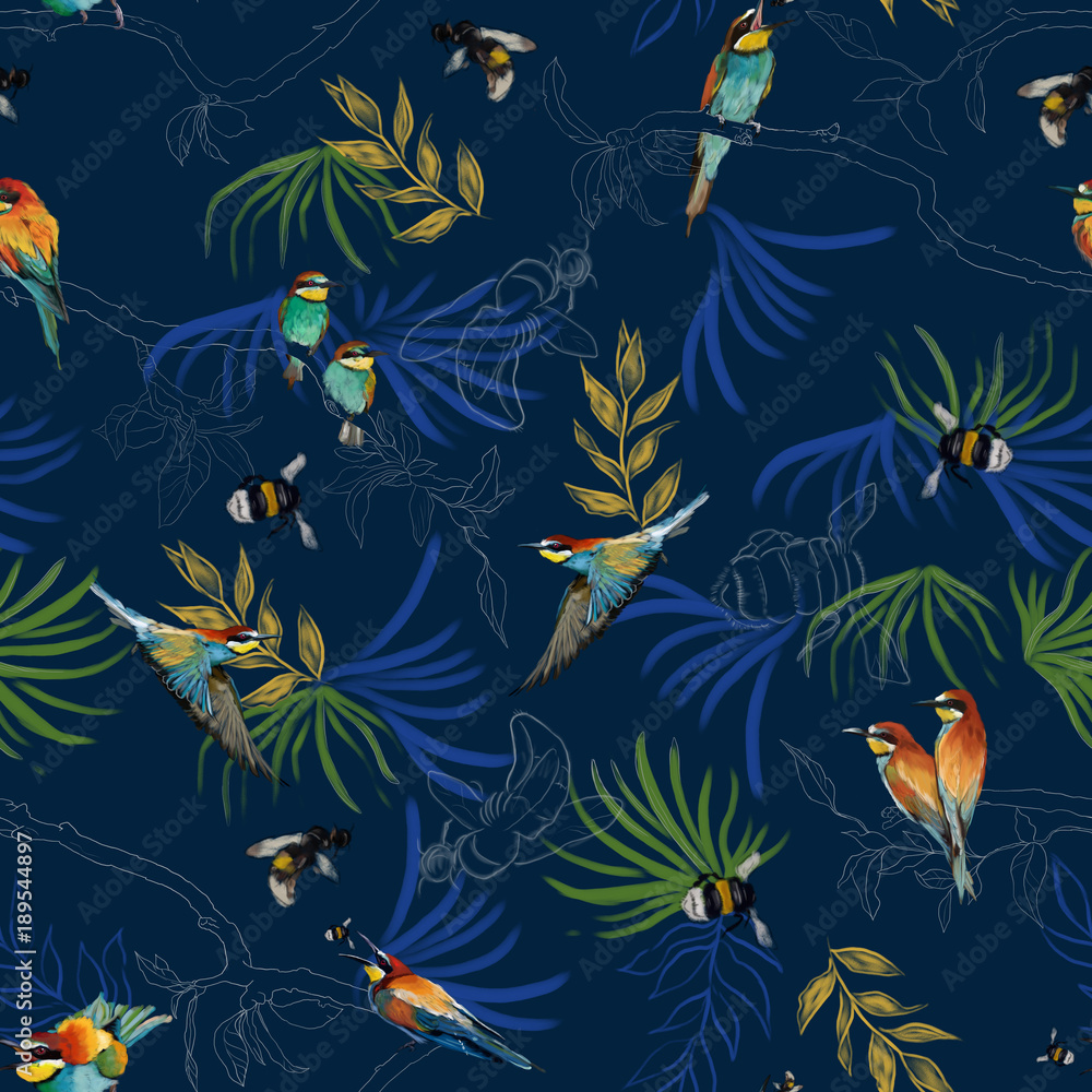Seamless pattern of african bee eater Seamless pattern of african bee eater
