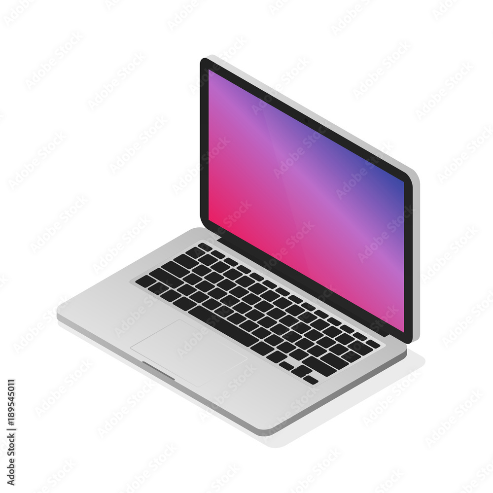 Isometric vector laptop illustration. Modern realistic desktop computer Isometric vector laptop illustration. Modern realistic desktop computer
