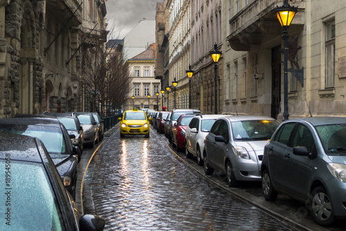 Budapest, Veres Pálné narrow street full of parked cars