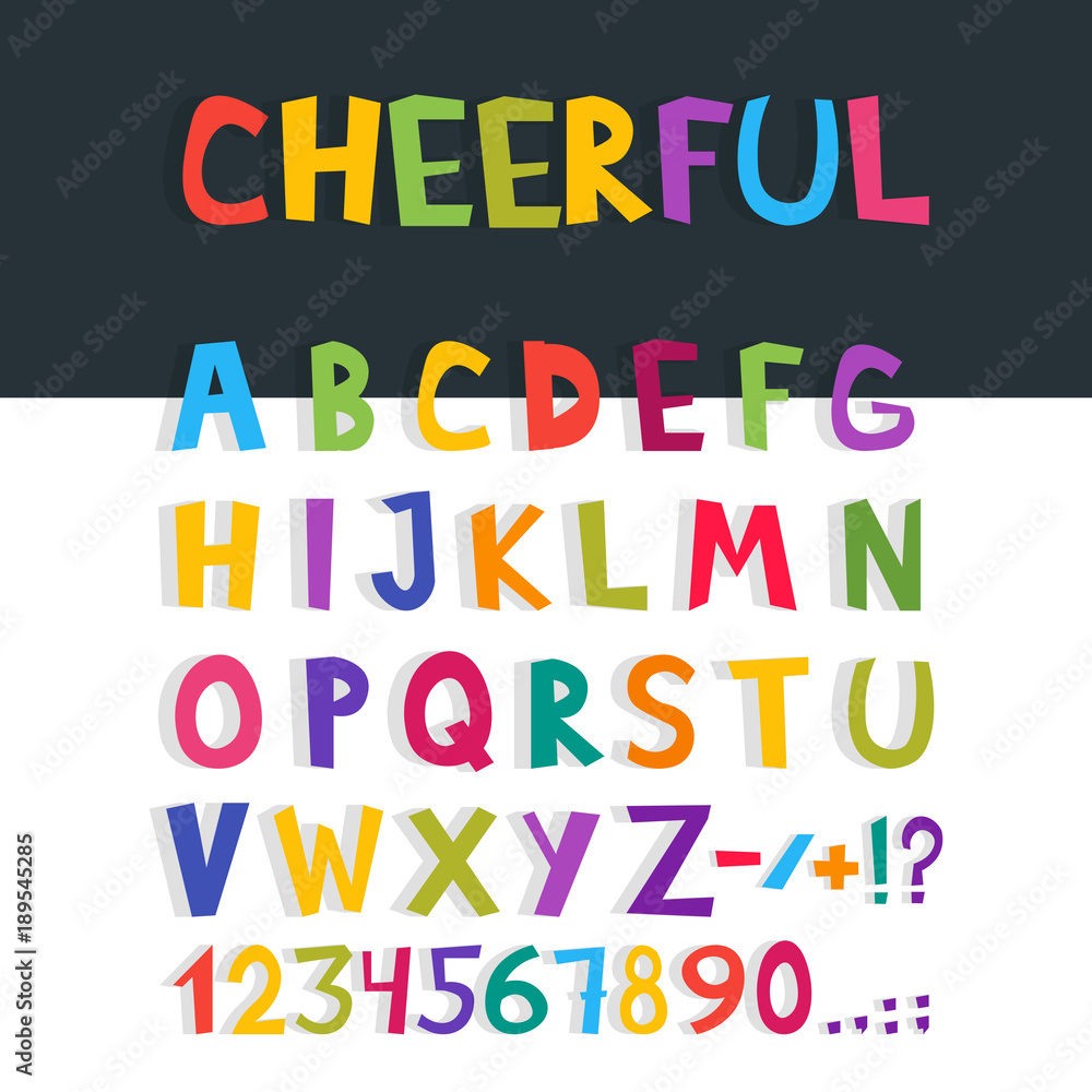 Vector funny comics font. Hand drawn colorful cartoon English alphabet letters. Vector illustration