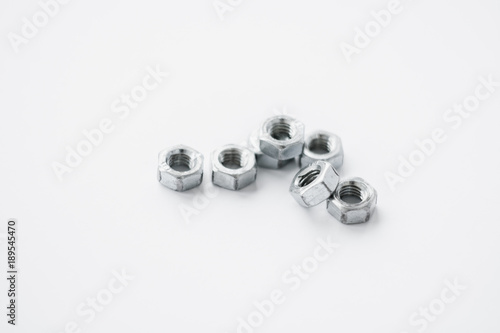 close up nuts(screw) on the white background