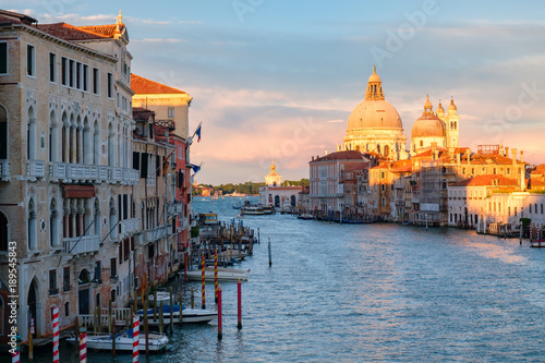 The Grand Canal and the church of Salute in Venice at sunset