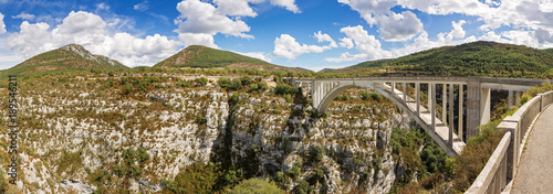 Panorama of the Bridge de Chauliére over the river Artuby in Gorges du Verdon, Provence, France photo