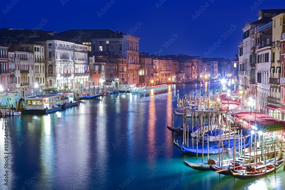 Beautiful night scene over Grand Canal and generic architecture of Venice, Italy
