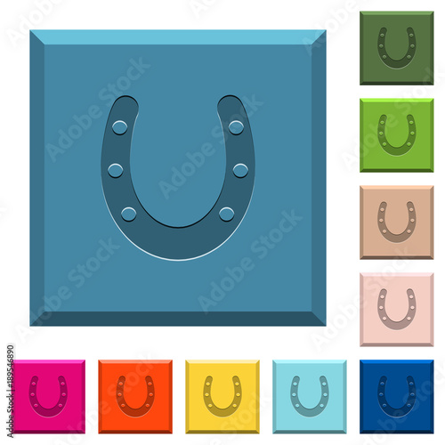 Horseshoe engraved icons on edged square buttons