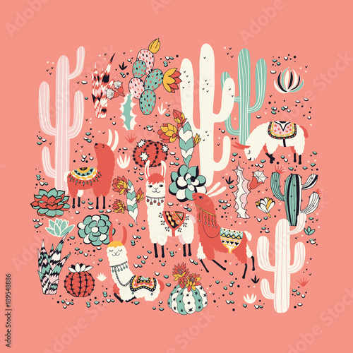 Lama in cactus jungles card