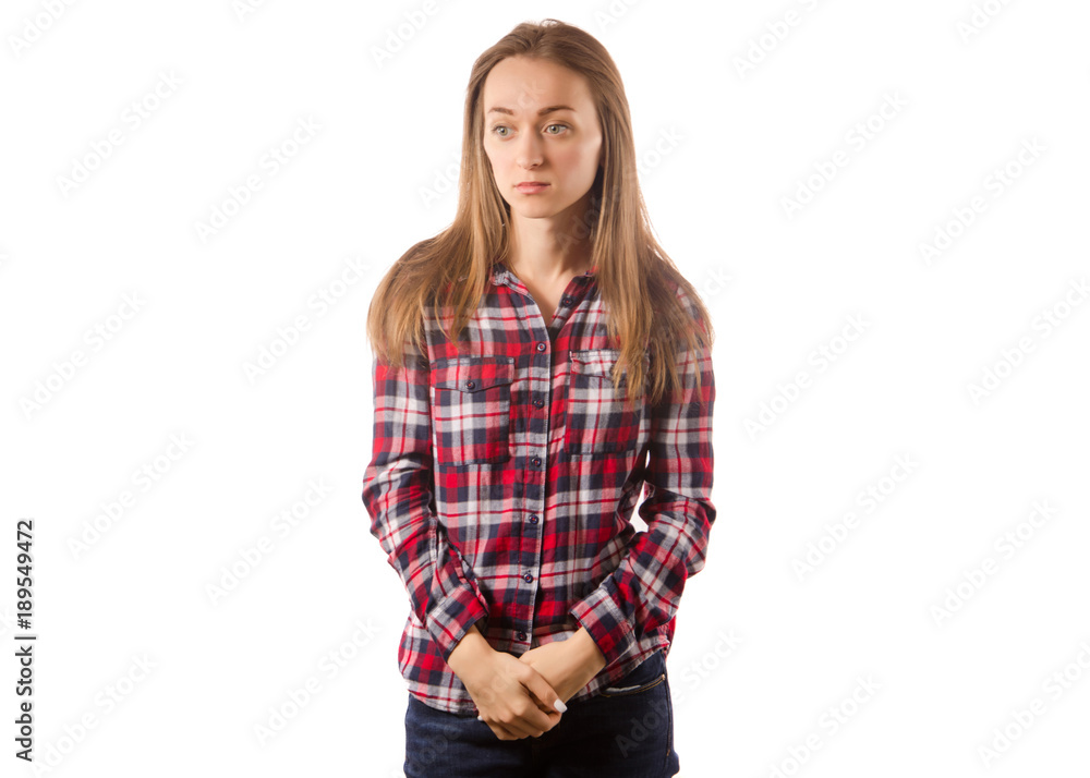 Woman in a shirt with a hood sad Woman in a shirt with a hood sad