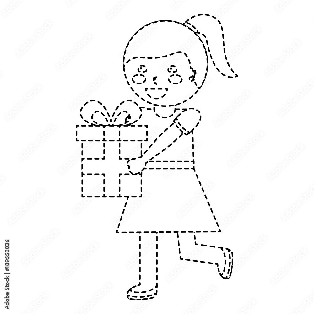Fototapeta premium giril with gift box icon image vector illustration design black dotted line