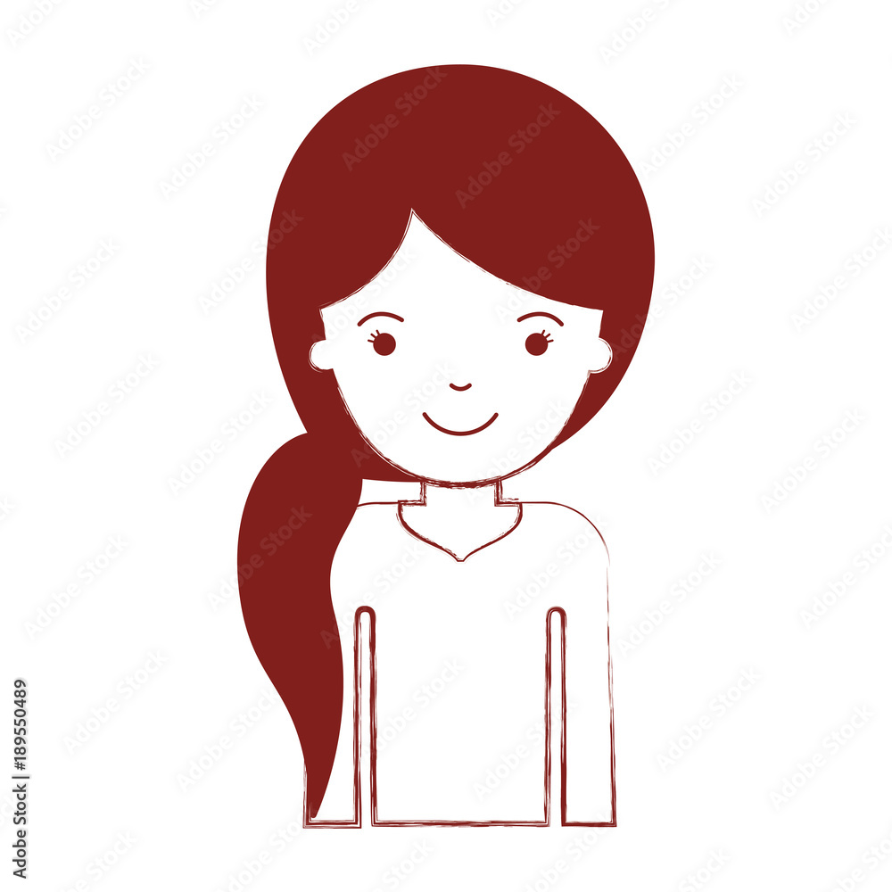 half body woman with pigtail hairstyle in dark red blurred silhouette vector illustration half body woman with pigtail hairstyle in dark red blurred silhouette vector illustration