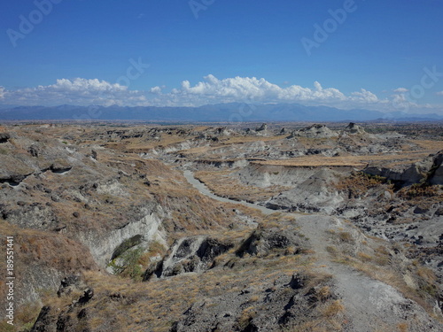 The Lunar landscape of Los Hoyos, the Grey Desert, part of Colombia's Tatacoa Desert. The area is an ancient dried forest and popular tourist destination.