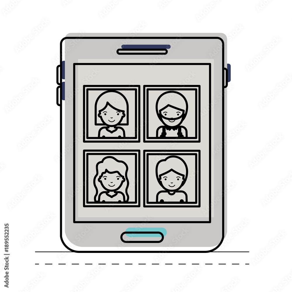 people picture profiles social network in tablet device screen in watercolor silhouette vector illustration people picture profiles social network in tablet device screen in watercolor silhouette vector illustration