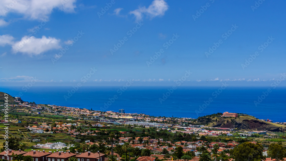 This panorama photo shows the lower part of the Orotava valley to Puerto de la Cruz.