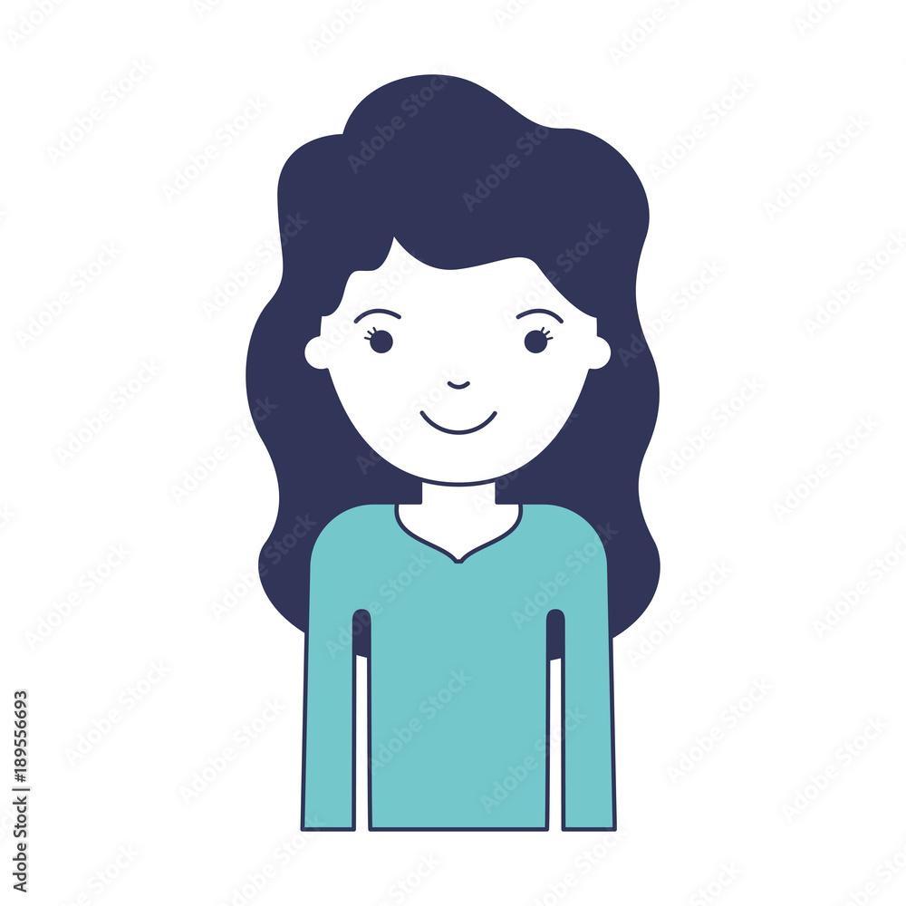half body woman with long wavy hair in blue color sections silhouette vector illustration half body woman with long wavy hair in blue color sections silhouette vector illustration