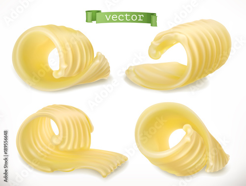 Butter. Curl. 3d realistic vector icon