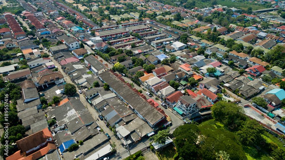 Aerial city view from flying drone at Nonthaburi, Thailand. top view of the city
