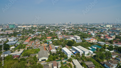 Aerial city view from flying drone at Nonthaburi, Thailand. top view of the city © waranyu