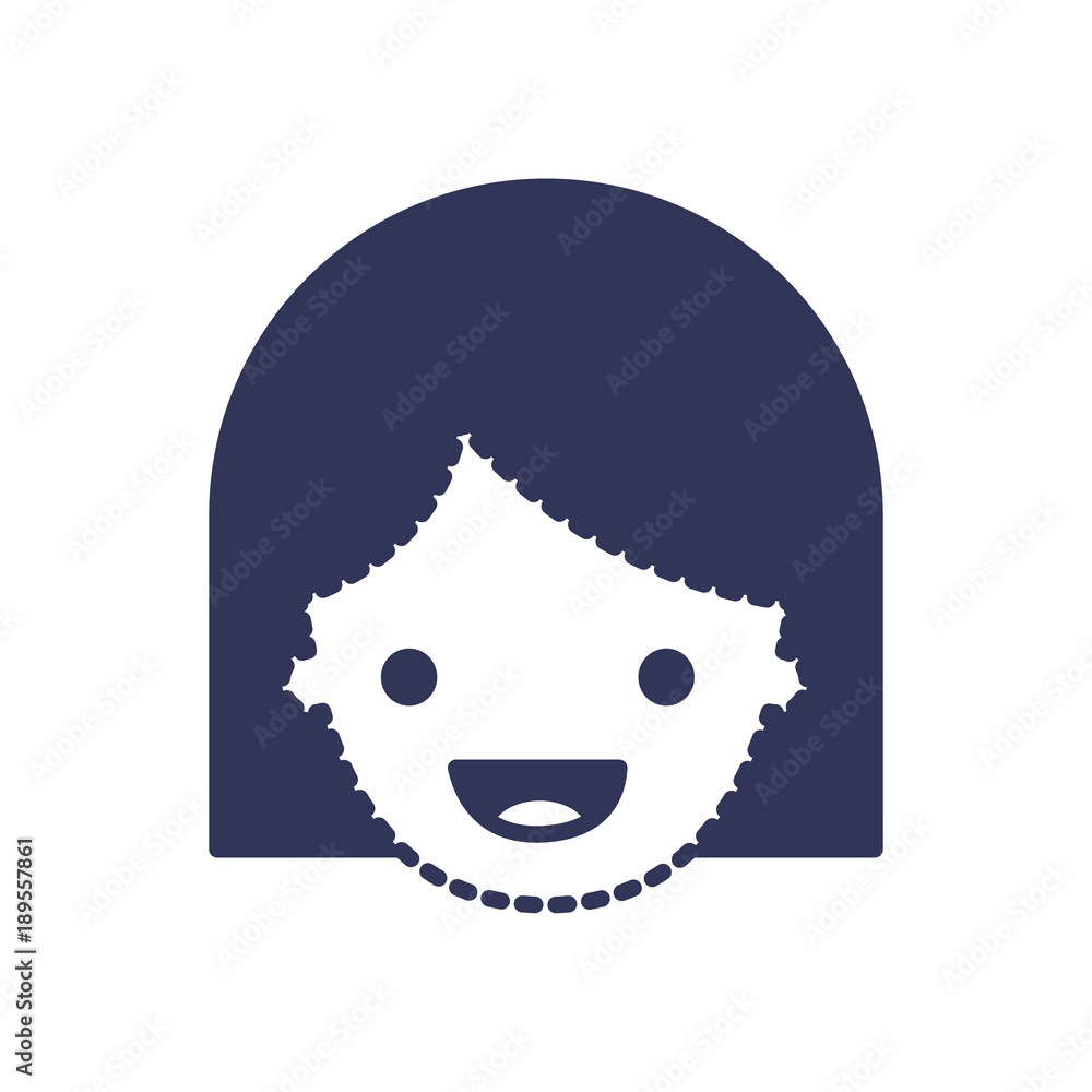 people graphic face of girl with middle length hair in dark blue silhouette and dotted contour vector illustration