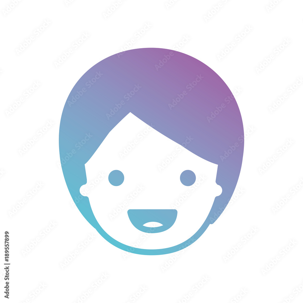 people graphic face of child with short hair in degraded blue to purple color silhouette vector illustration