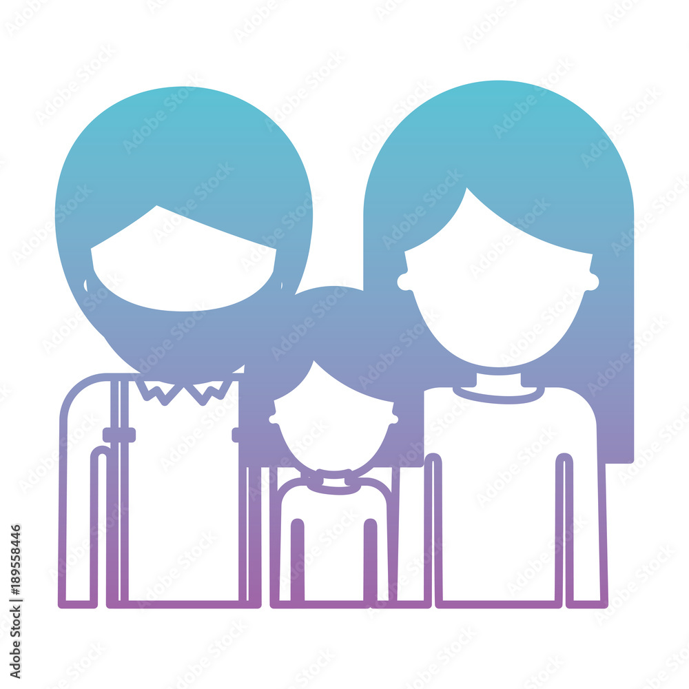half body faceless people with man with beard and girl and woman with long straight hair in degraded blue to purple color silhouette vector illustration half body faceless people with man with beard and girl and woman with long straight hair in degraded blue to purple color silhouette vector illustration