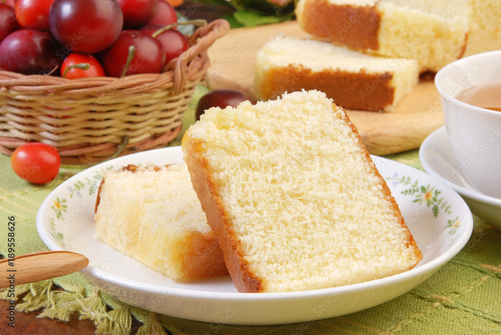 Slices of honey spong cake on the plate Slices of honey spong cake on the plate