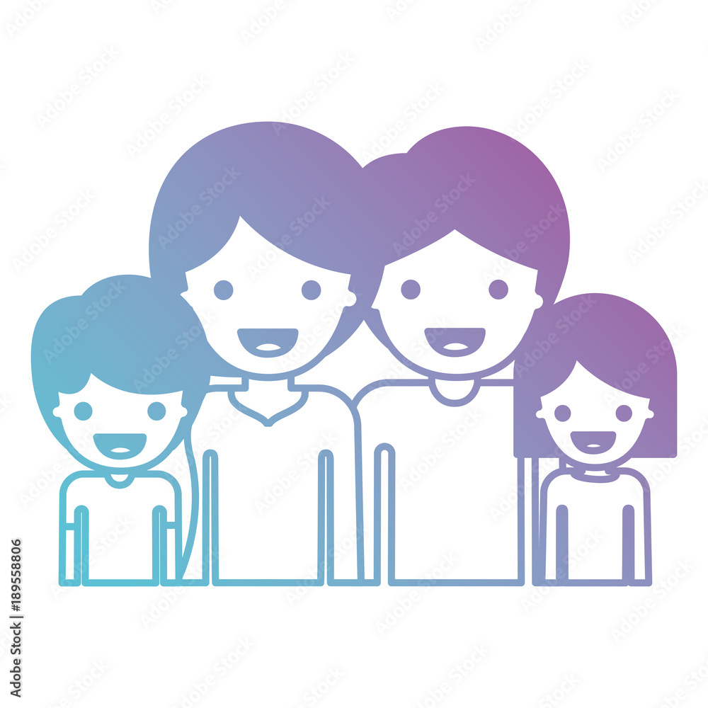Half Body People With Woman And Girl And Man And Boy With Short Hair In Degraded Blue To Purple Color Silhouette Vector Illustration Stock Vector Adobe Stock