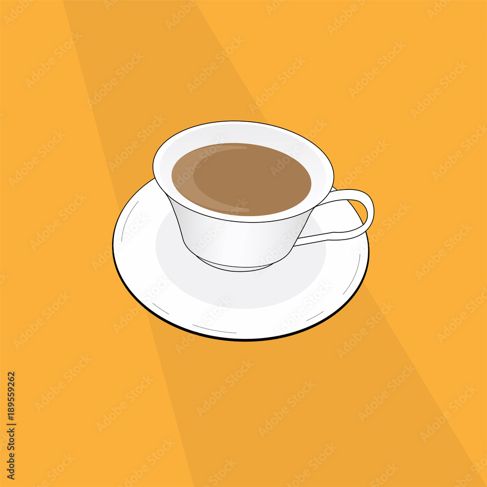 Obraz premium A cup of hot coffee with milk added on table with the shade. Vector illustration.