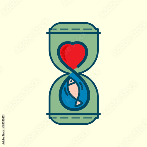 Sustainable food design concept. Symbolic use of hourglass representing either renewable and time. Creative symbol, sign, icon. Vector illustration.