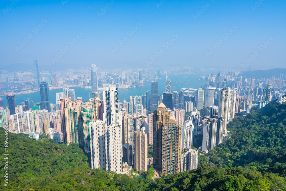 Hong Kong, view of the city and the bay from Victoria Peak
