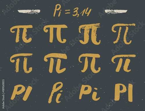 Pi symbols hand drawn icons set , Grunge calligraphic mathematical sign, vector illustration