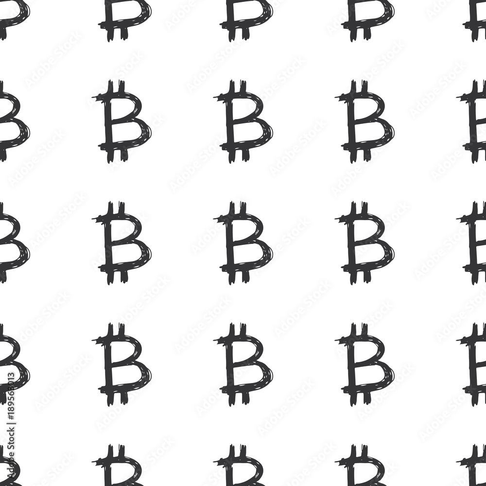 Bitcoin sign icon brush lettering seamless pattern, Grunge calligraphic symbols background, vector illustration Bitcoin sign icon brush lettering seamless pattern, Grunge calligraphic symbols background, vector illustration