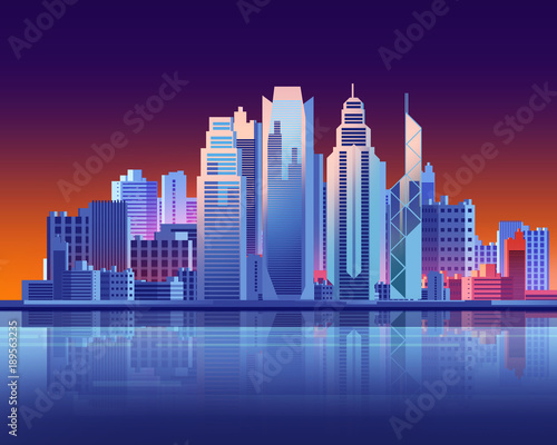 Hong Kong skyscraper city  flat graphic style illustration.