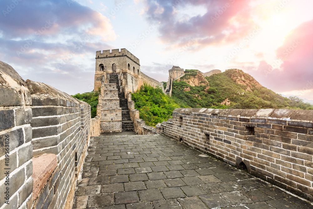 Great Wall of China at the jinshanling section,sunset natural landscape