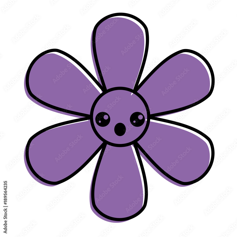 purpleflower kawaii cartoon botanical icon vector illustration