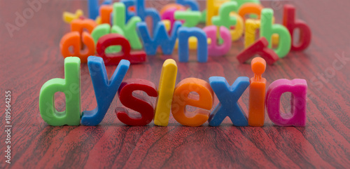 Dyslexia text with defocus of letters in background. photo